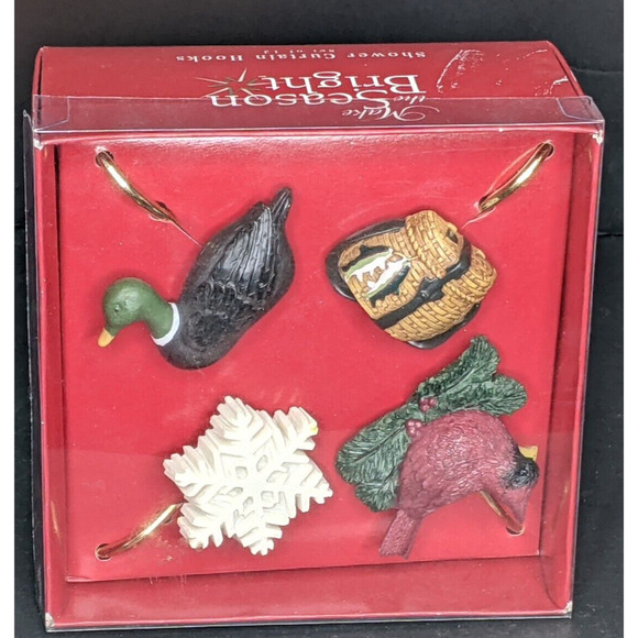 NEW Shower Curtain Hooks Set Of 12 Winter Outdoors Snowflake Cardinal Duck NEW - Picture 3 of 3